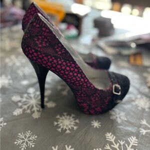 Pink with black lace heels